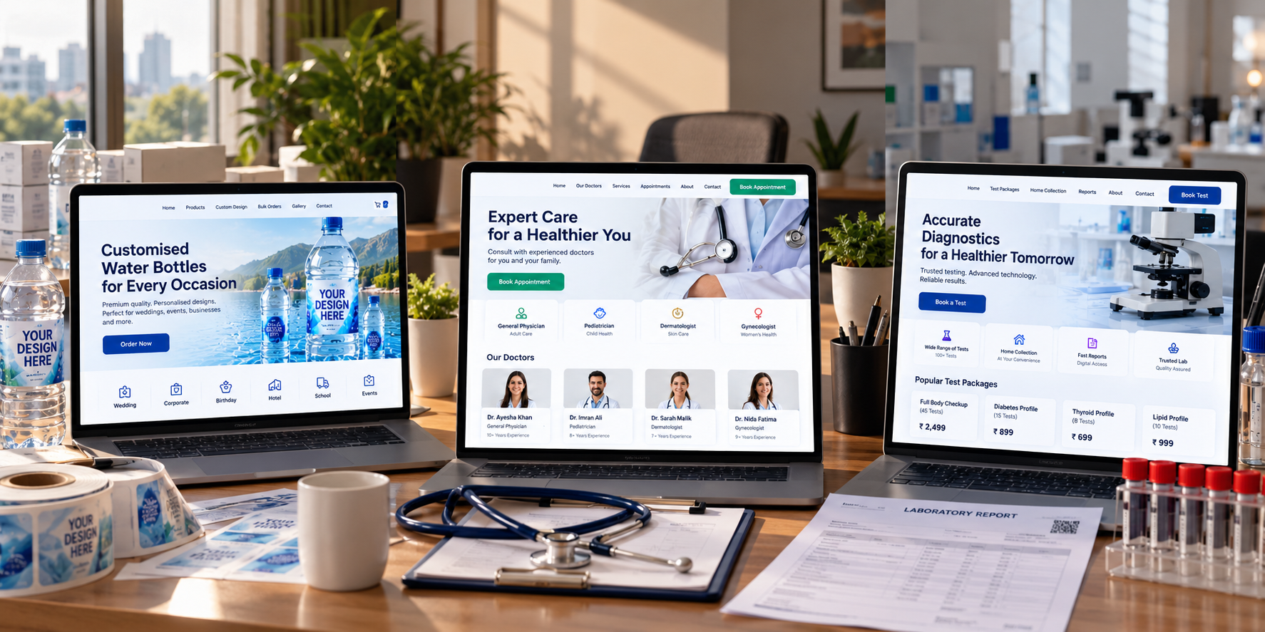 Illustration of personalised water, clinic and diagnostic websites